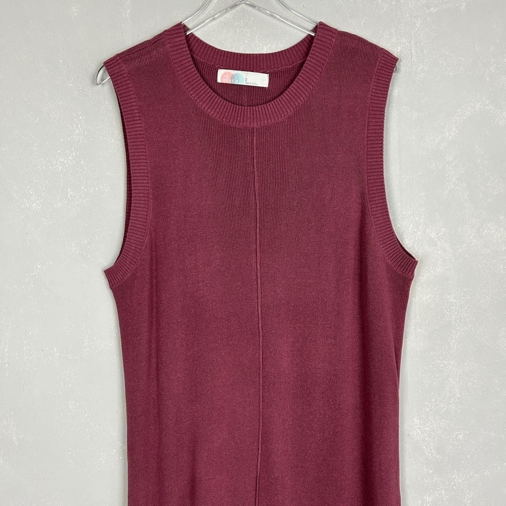 Free People beach size L sleeveless ribbed maxi dress pink side slit crewneck - Picture 2 of 10